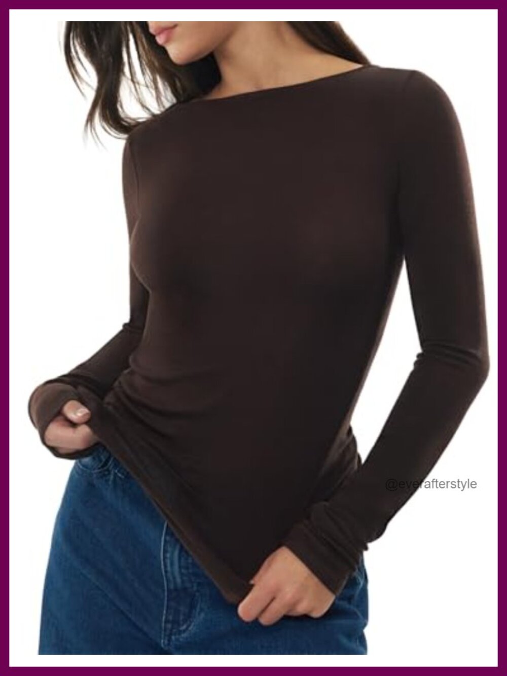 Merino Wool Blend Boat Neck Long Sleeve Fitted Basic Tee